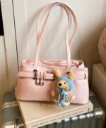 Vintage Suede Tote Bag with Belt Detail – Retro Shoulder Edition - Image 31