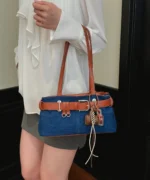 Vintage Suede Tote Bag with Belt Detail – Retro Shoulder Edition - Image 32