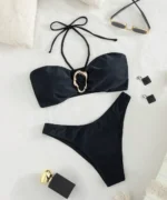 Bandeau Beach Set: Ring Detail Bikini + Straw Tote - Image 5