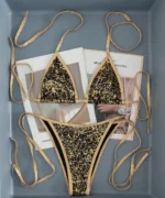 Black Gold Metallic Triangle Bikini Set - Image 5