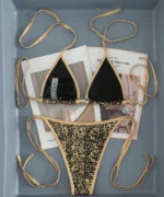 Black Gold Metallic Triangle Bikini Set - Image 2
