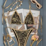 Black Gold Metallic Triangle Bikini Set
