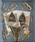 Black Gold Metallic Triangle Bikini Set