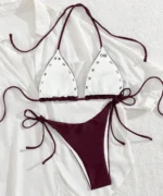 Burgundy Grommet Triangle Bikini Set - Image 2