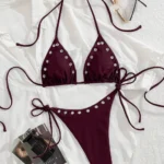 Burgundy Grommet Triangle Bikini Set