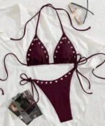 Burgundy Grommet Triangle Bikini Set