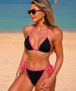 Contrast Trim Tie-Side Bikini Set - Image 3