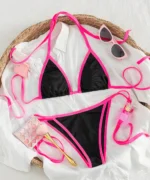 Contrast Trim Tie-Side Bikini Set
