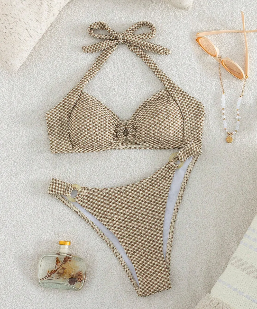 ginghamtwistbackbikiniset07 Gingham Twist Back Bikini Set - Image 1