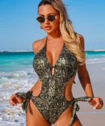 Glitter Cut-Out Monokini Swimsuit - Image 3