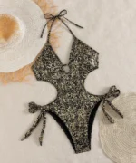 Glitter Cut-Out Monokini Swimsuit