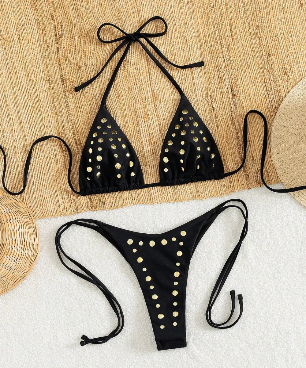 golddisctrianglebikiniset03 Gold Disc Triangle Bikini Set - Image 1
