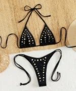 Golden Beach Set: Gold Disc Bikini + Straw Tote - Image 3