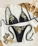 Gold Floral Triangle Bikini Set