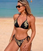 Gold Floral Triangle Bikini Set - Image 3