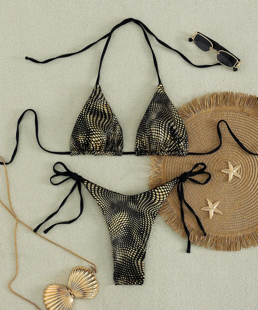 goldfoilpolkadotbikiniset07 Gold Foil Polka Dot Bikini Set - Image 1