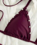 Pearl Trim Triangle Bikini Set - Image 4