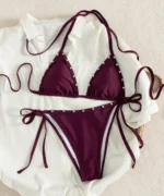 Pearl Trim Triangle Bikini Set - Image 3