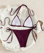 Pearl Trim Triangle Bikini Set - Image 2