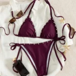 Pearl Trim Triangle Bikini Set