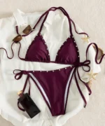 Pearl Trim Triangle Bikini Set