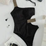 Ribbed One-Shoulder Cutout Swimsuit