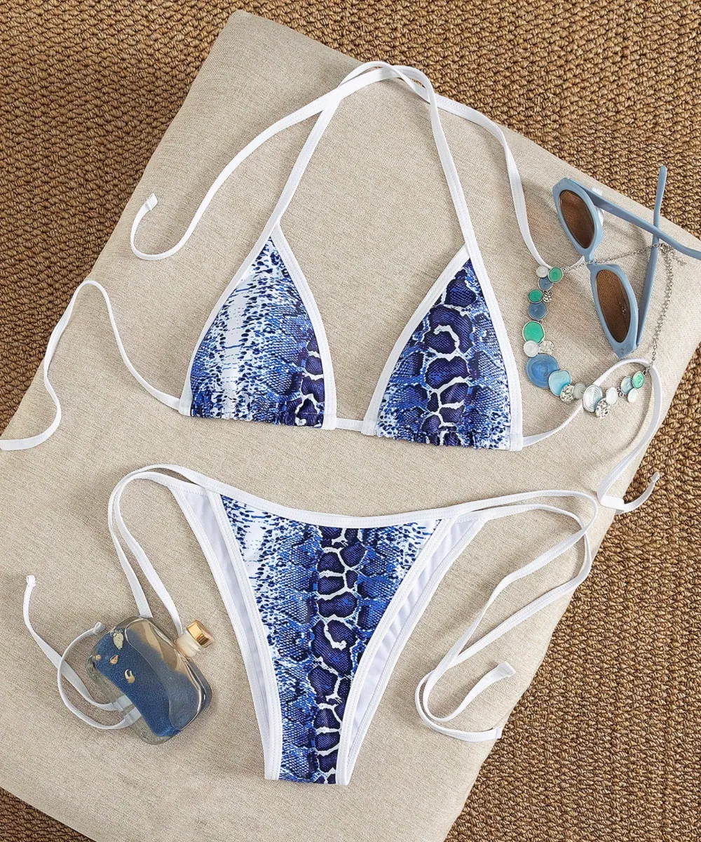 snakeprinttrianglebikiniset07 Snake Print Triangle Bikini Set - Image 1
