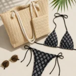 Summer Beach Set: Floral Bikini + Straw Tote