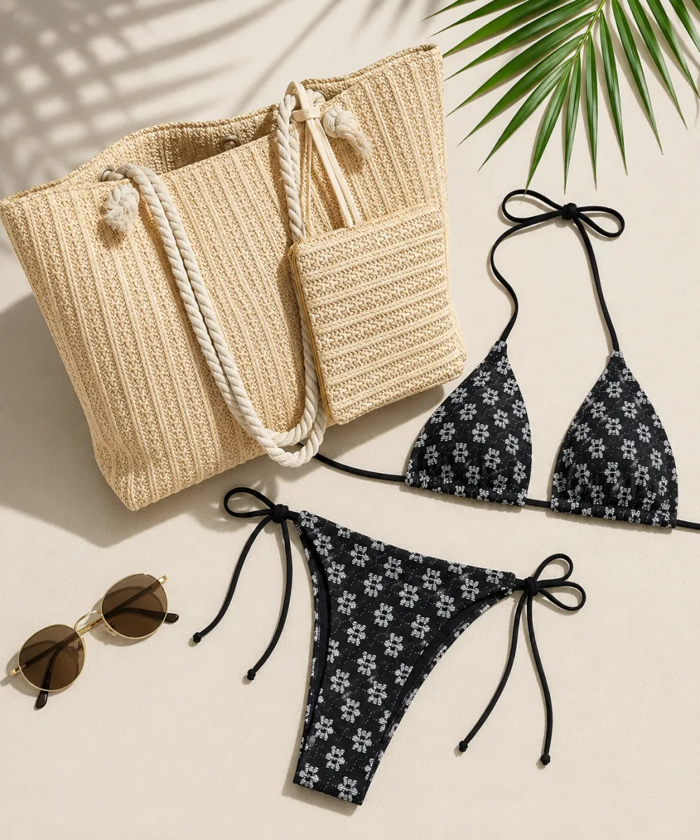 summerbeachset02 Summer Beach Set: Floral Bikini + Straw Tote - Image 1